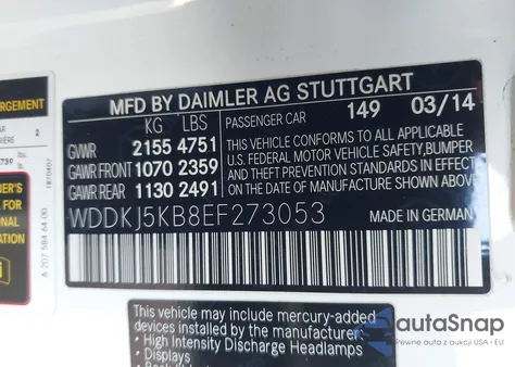 2014 Mercedes-Benz E 350 z USA, uszkodzony, nr VIN WDDKJ5KB8EF273053